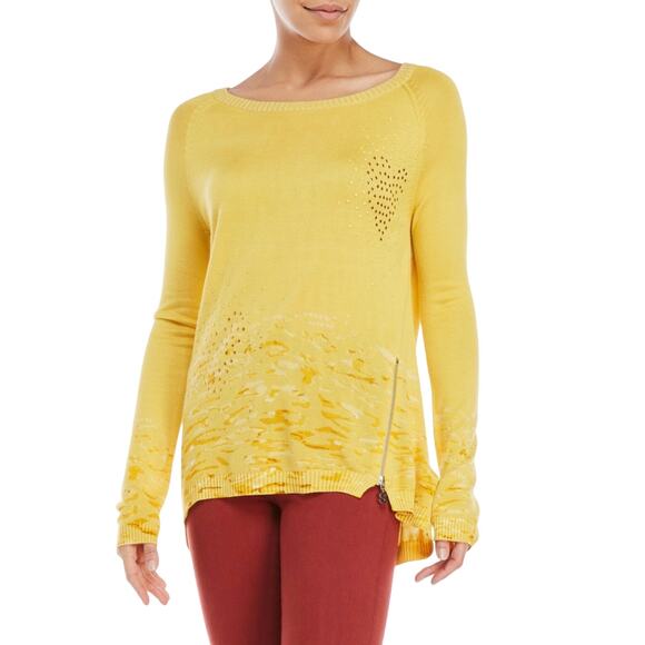 Desigual Long Sleeve Carla Top in Yellow Print Size Small - Picture 1 of 10
